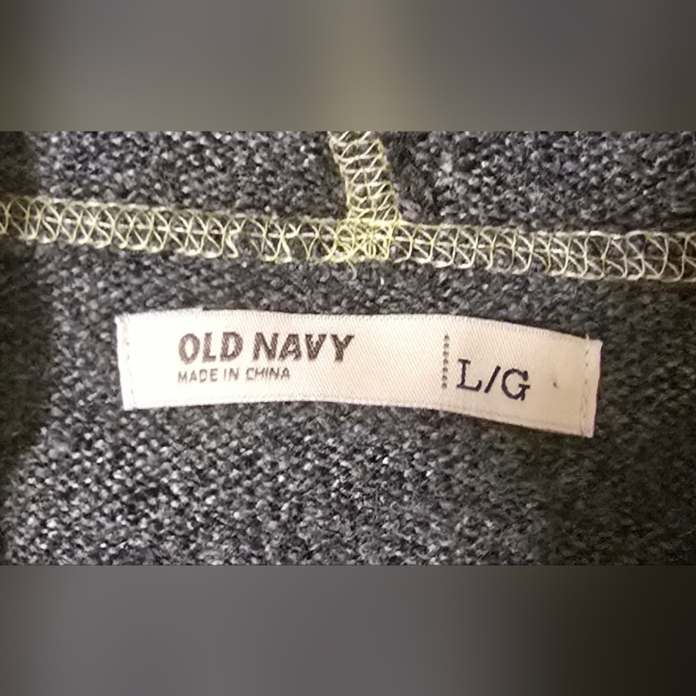 Old Navy Gray Jacket Lime Stitching, Hooded Zippered Sweater Women's Size L - Picture 5 of 14